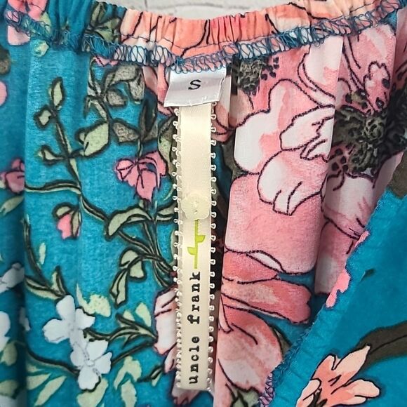 Anthropologie Uncle Frank Super Soft Teal Floral Print Ruffled Shift Midi Dress - Picture 2 of 10